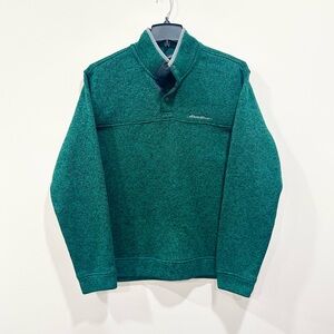 Eddie‎ Bauer Mens Radiator Fleece 1/4 Snap Pullover XL  Green Mock Neck Long Slv